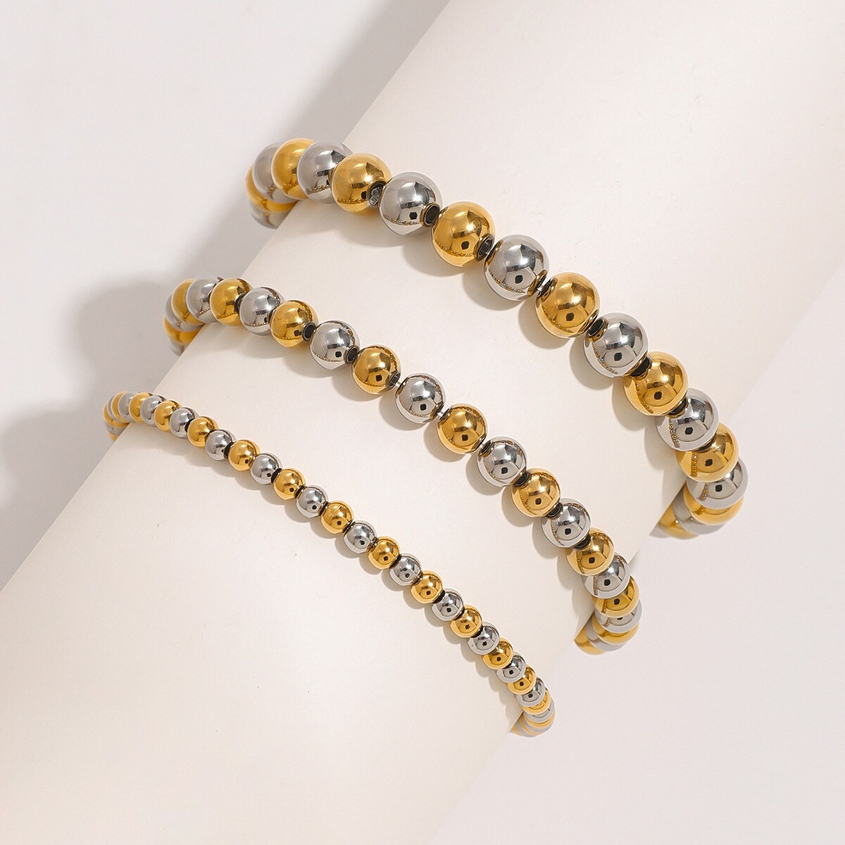 1 Piece Simple Series Casual Beads Stainless Steel 18K Gold Plated Women's Beaded Bracelets-5.9mm h5 